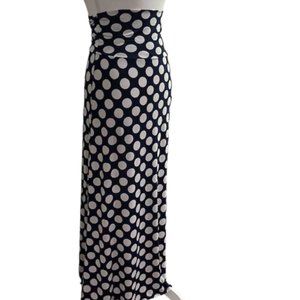 Maxi Polka Dots Stretchy Fold Over Skirt or Strapless Dress - navy/white…